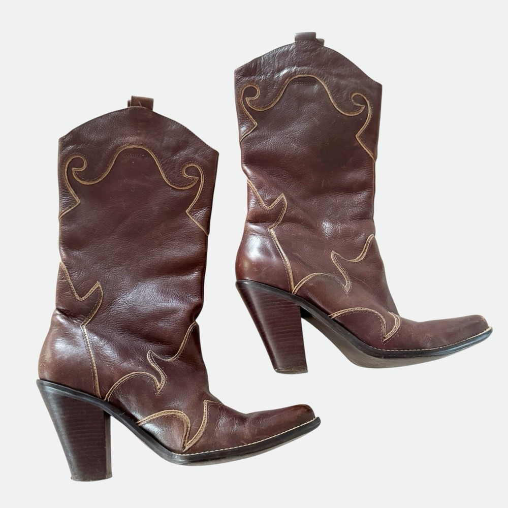 Penny Loves Kenny 7.5 Leather Western Boots Rodeo Drive Heel Cowgirl Yellowstone